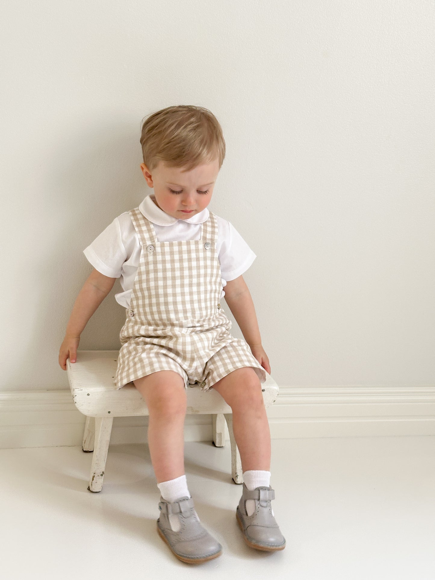 Raphael dungaree in beige gingham check