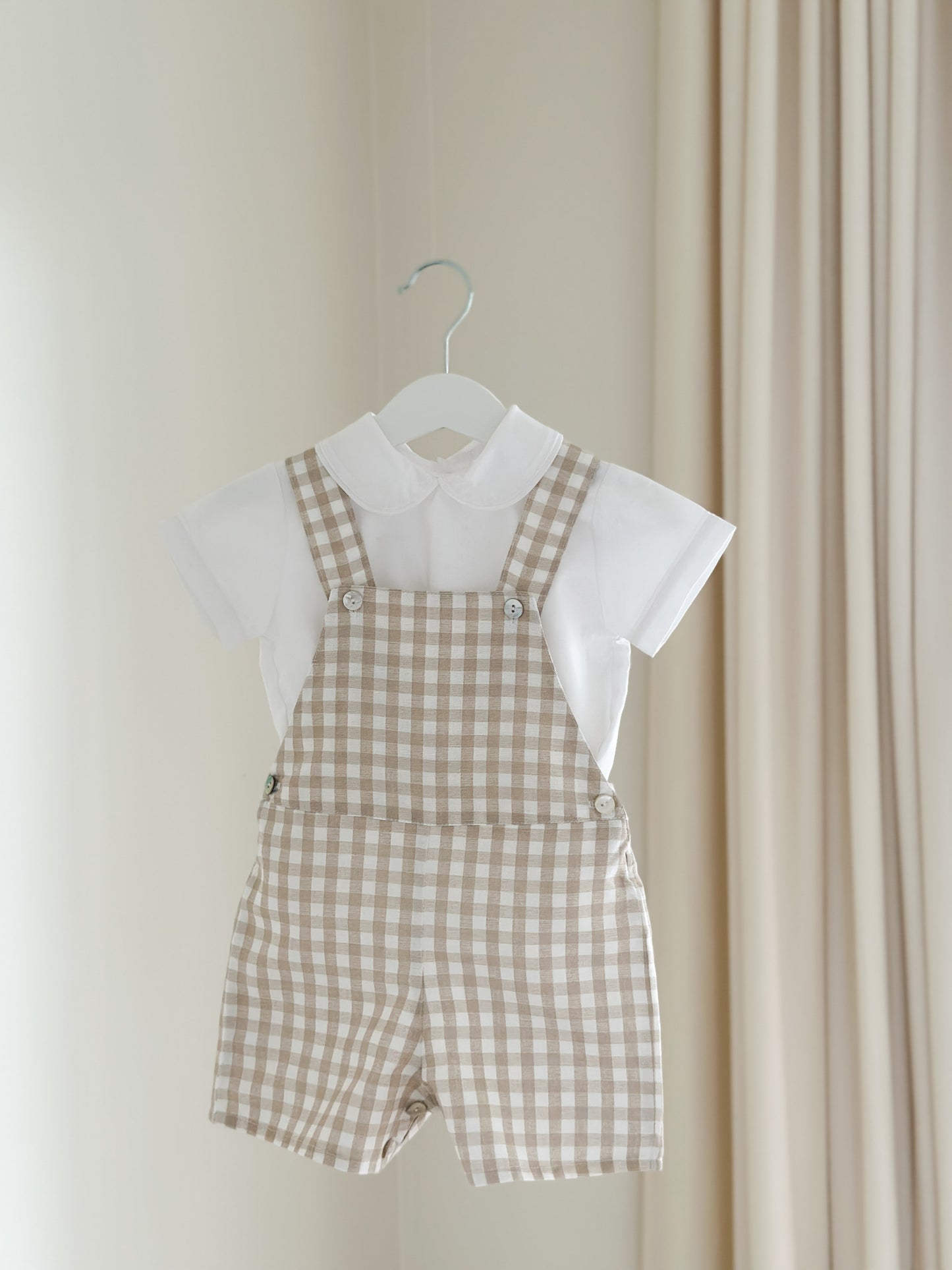 Raphael dungaree in beige gingham check