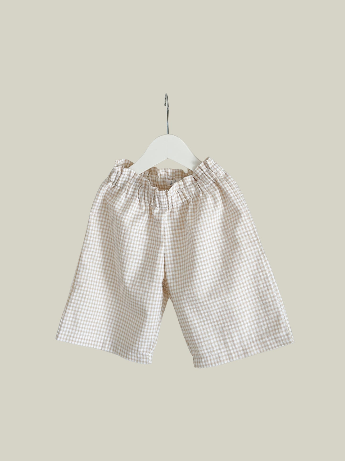 Ines bow top and culottes set in beige gingham