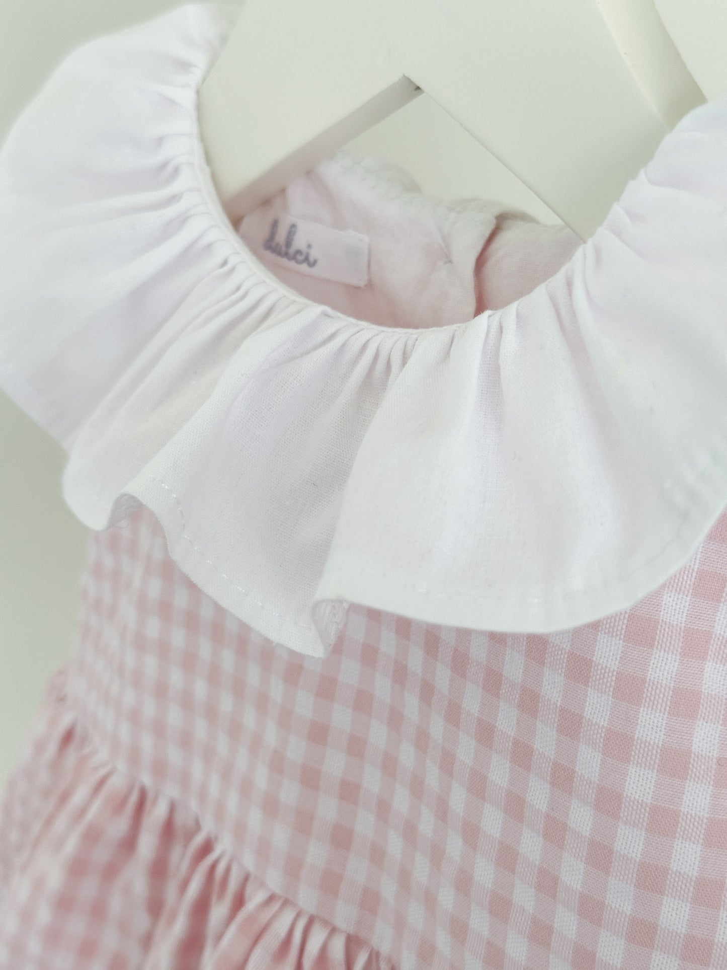 Lili bodysuit bow dress in baby pink gingham