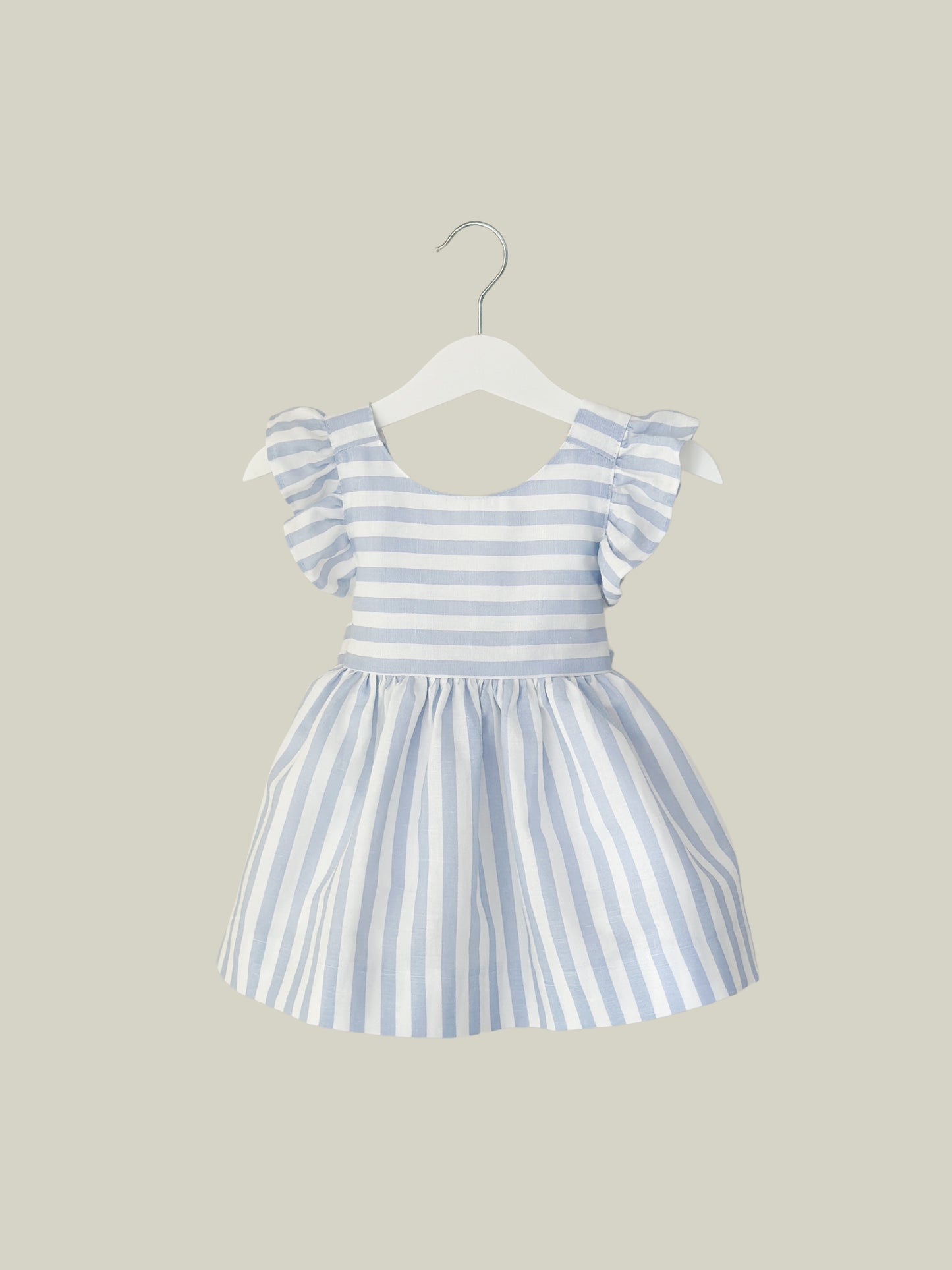 Dulci Bow Dress in striped blue fabric