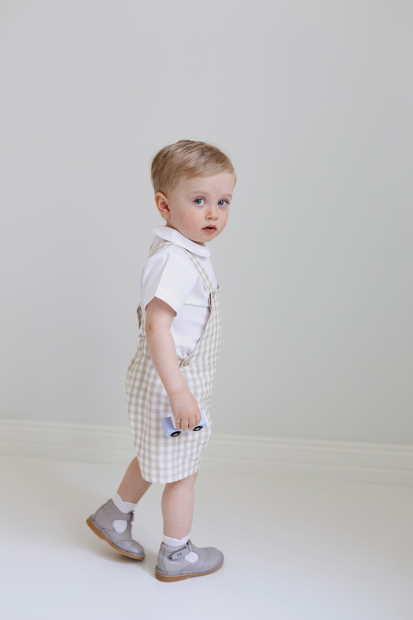 Raphael dungaree in beige gingham check