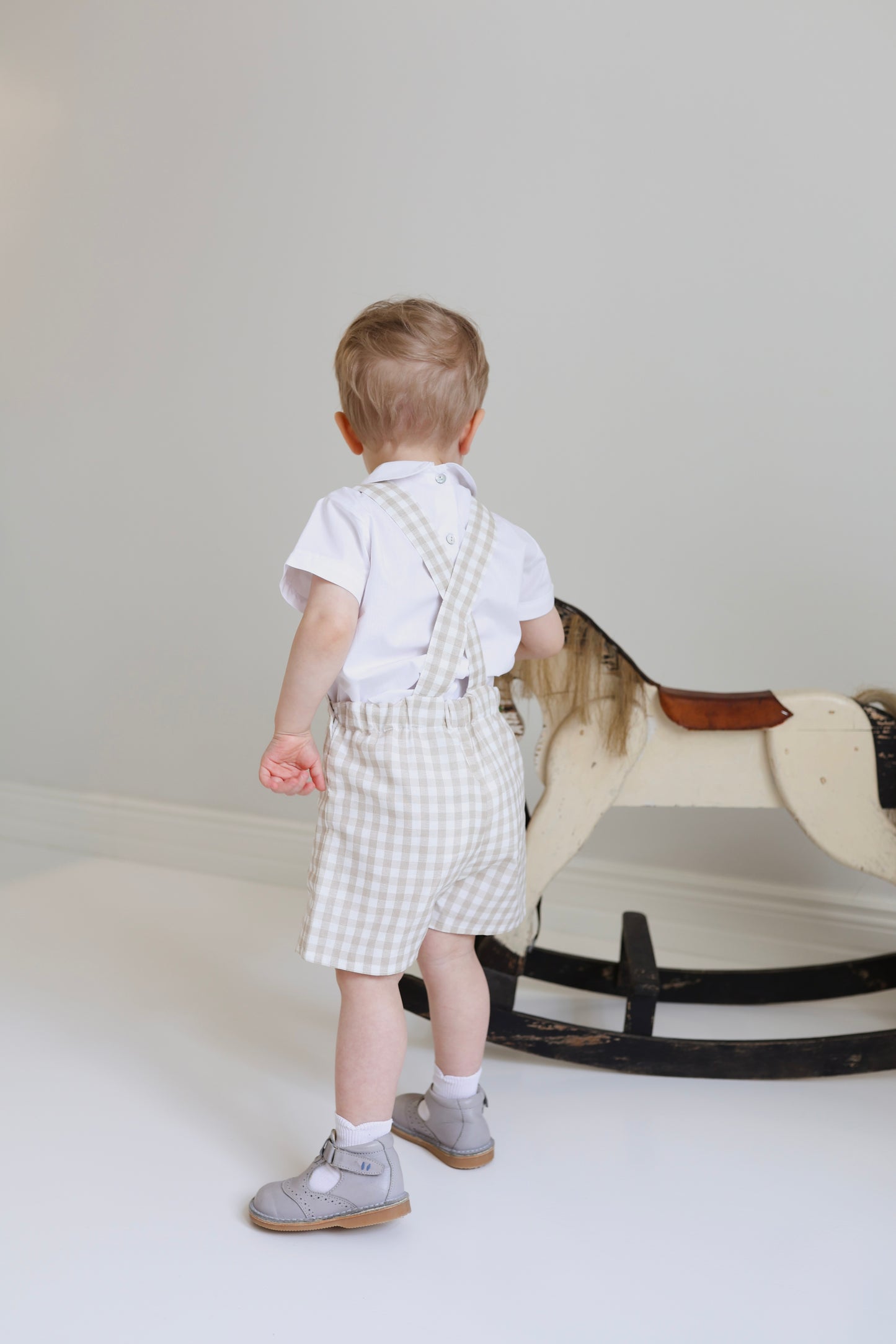 Raphael dungaree in beige gingham check
