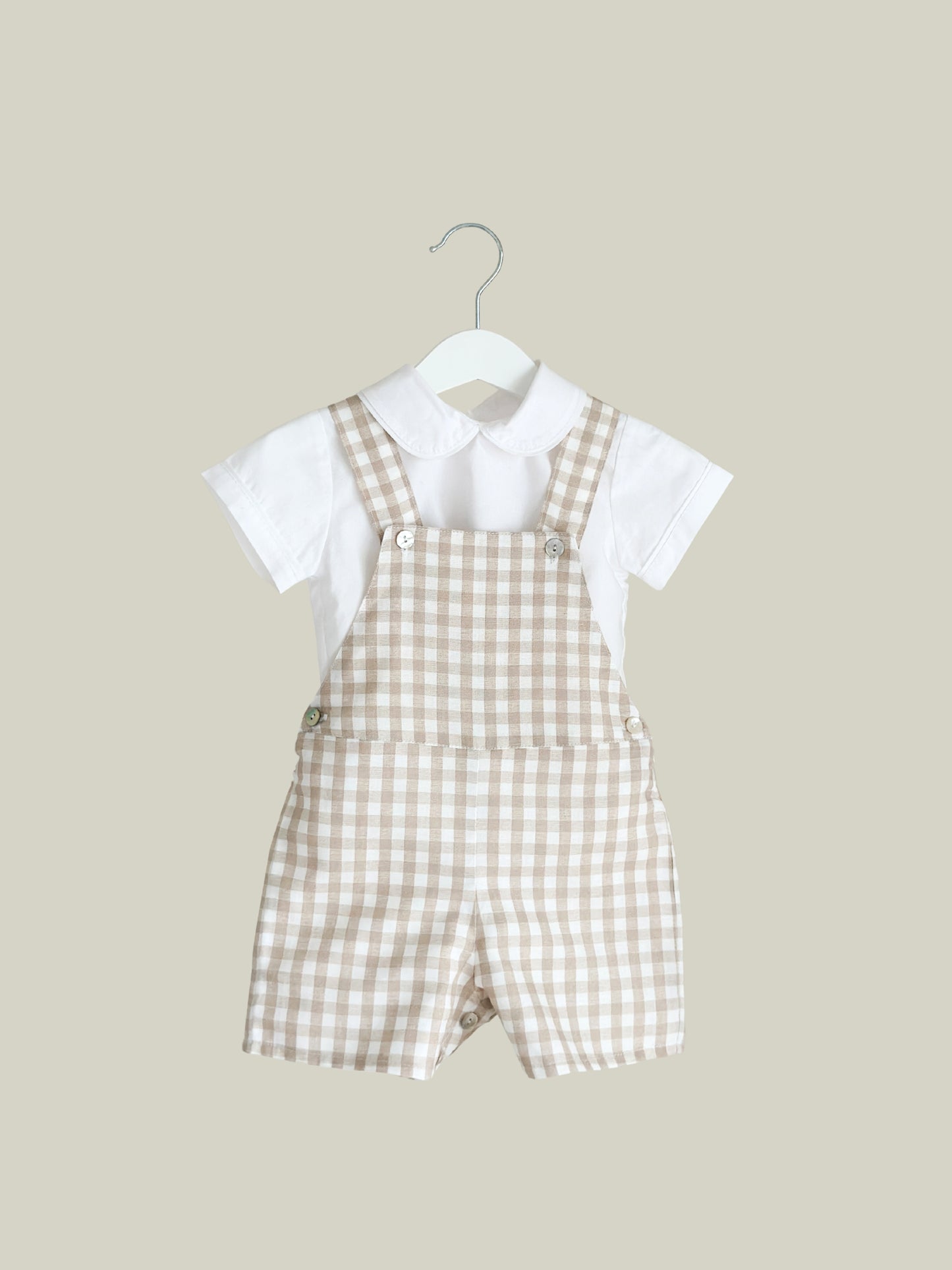 Raphael dungaree in beige gingham check