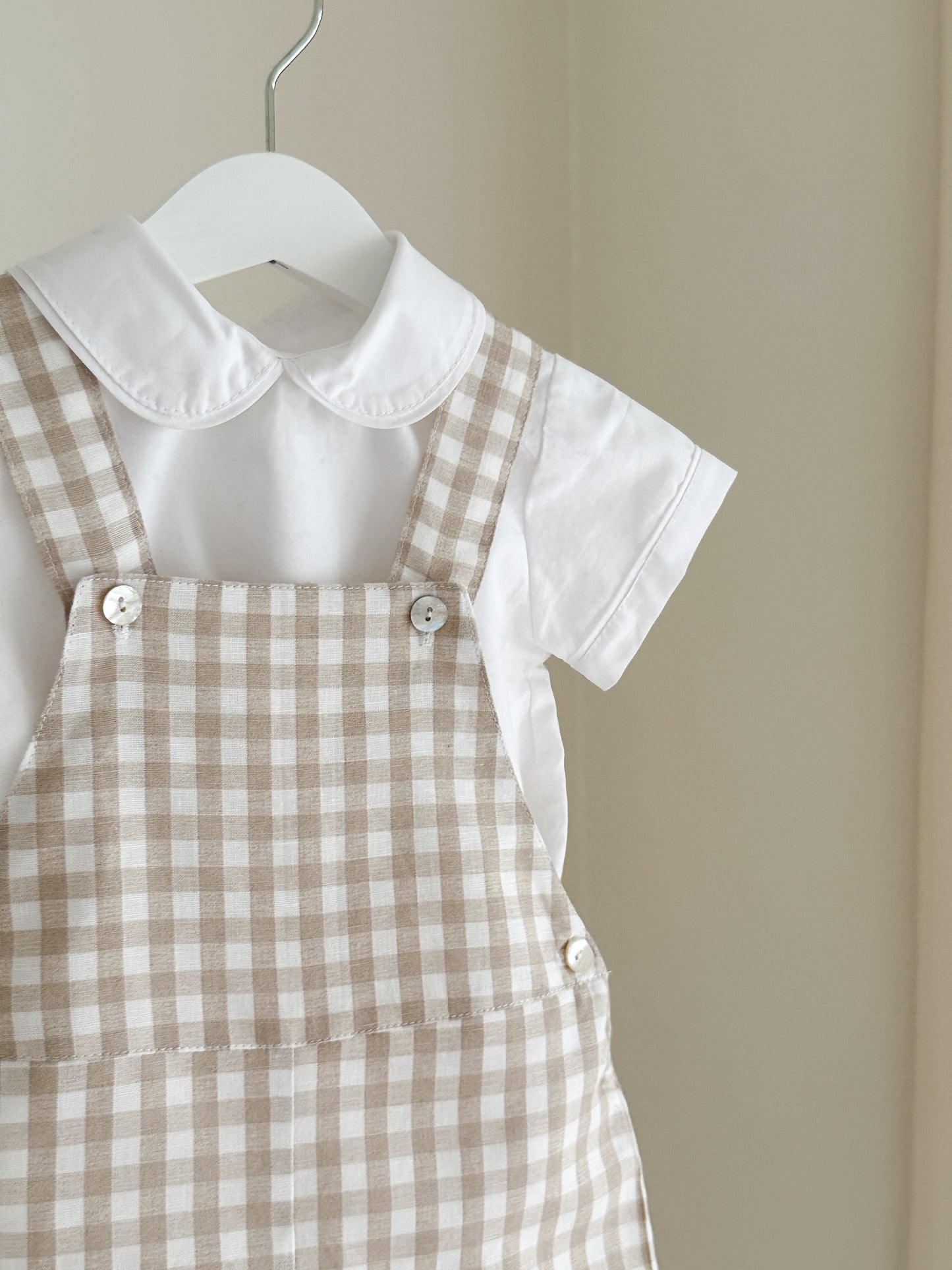 Raphael dungaree in beige gingham check