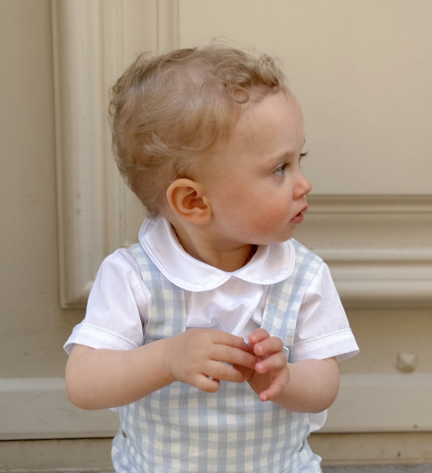 Nicolas Dungaree in baby blue gingham check