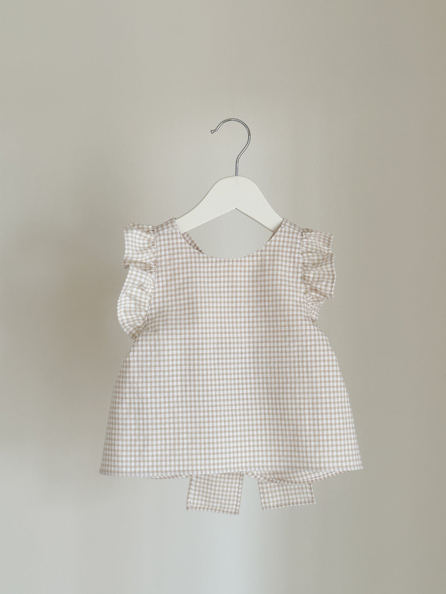 Ines bow top and culottes set in beige gingham