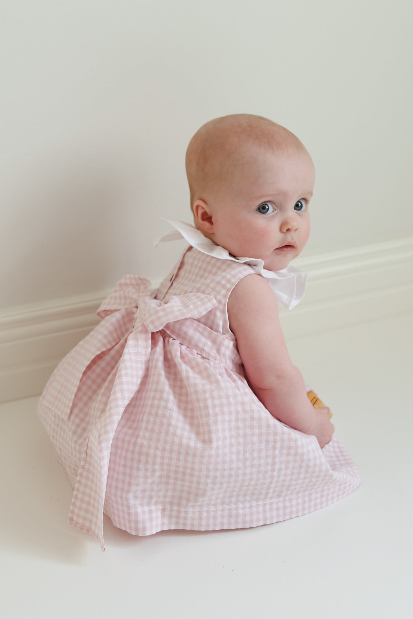 Lili bodysuit bow dress in baby pink gingham
