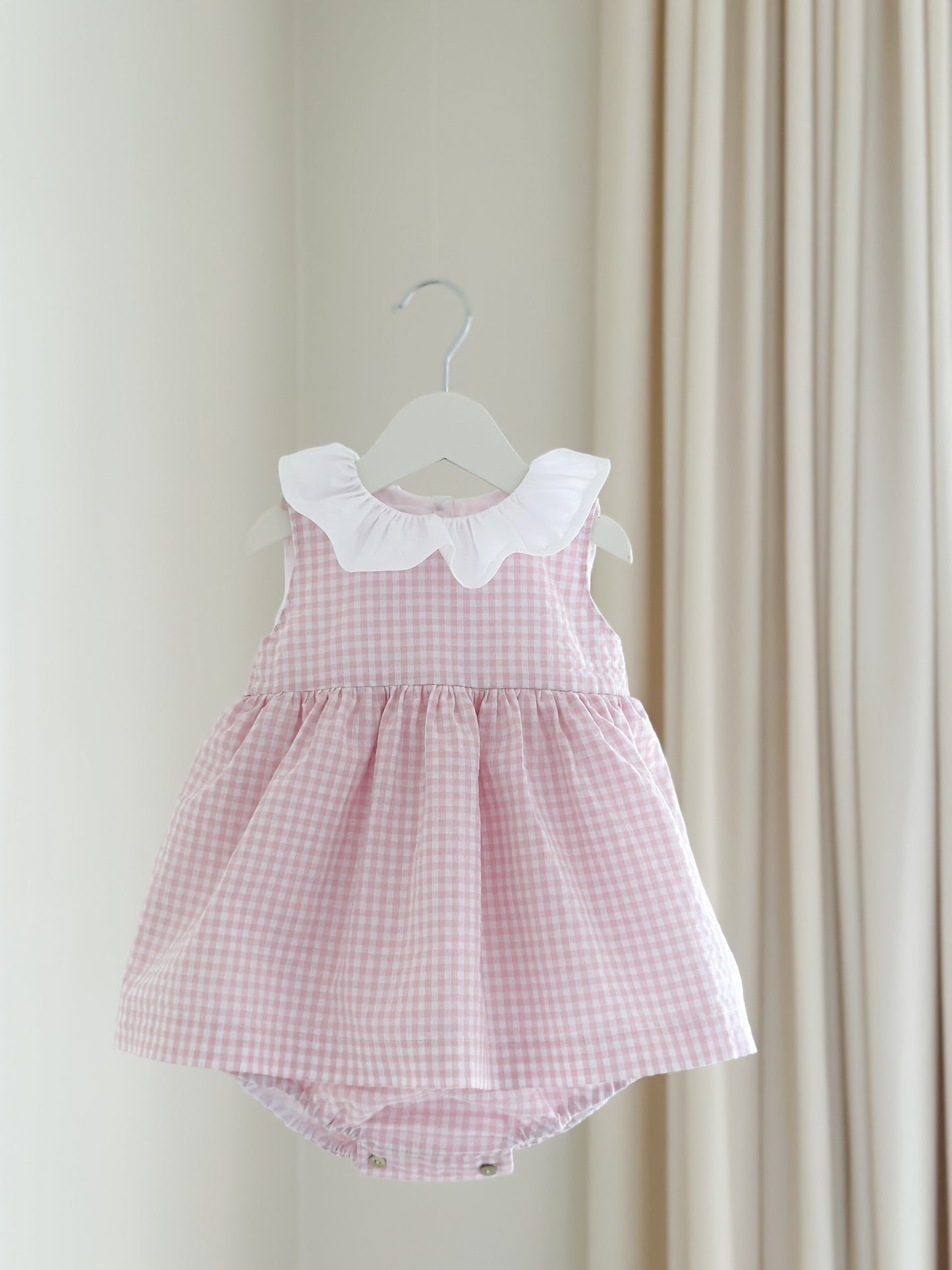 Lili bodysuit bow dress in baby pink gingham