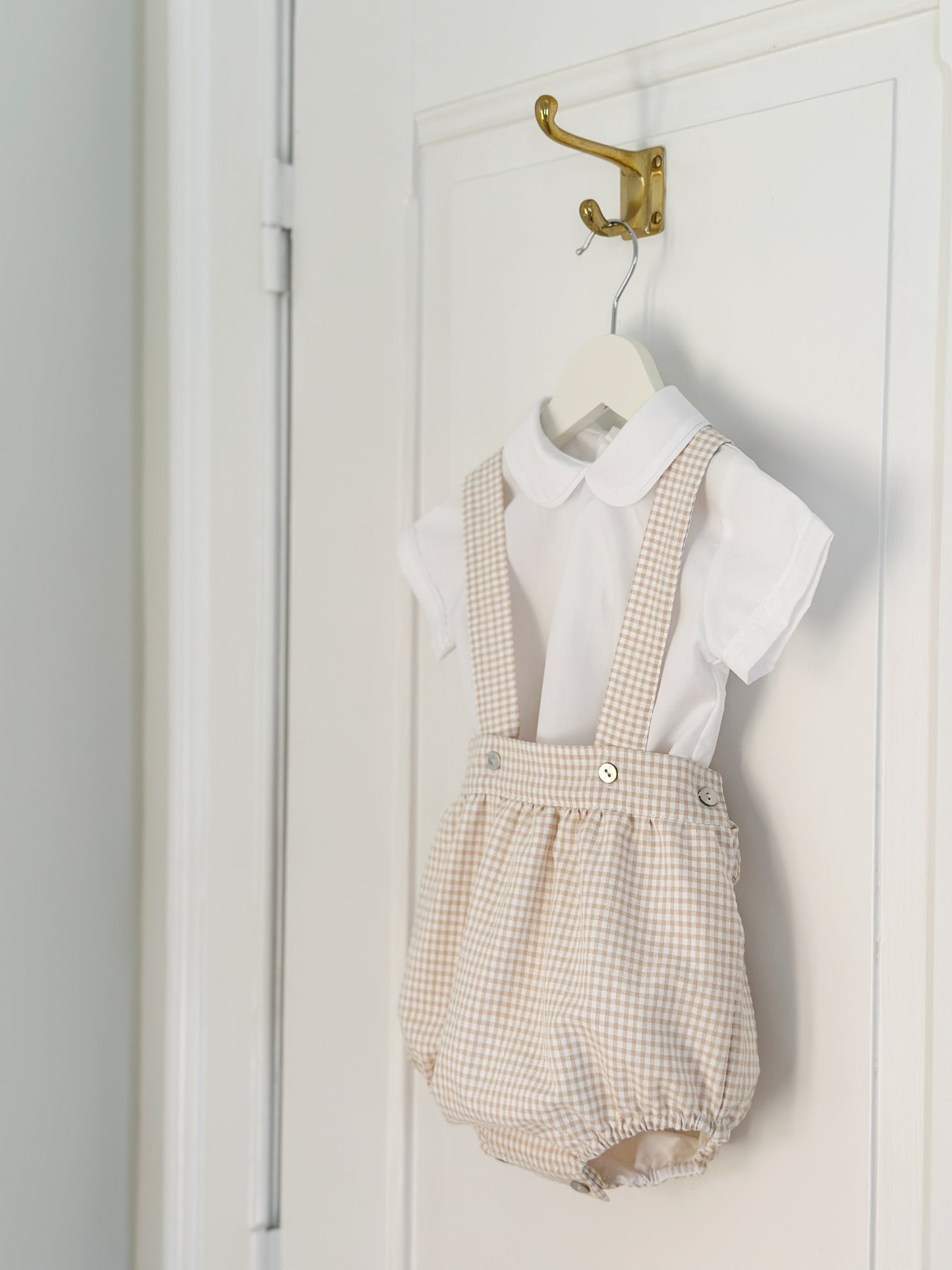 Manuel Dungaree in beige gingham check