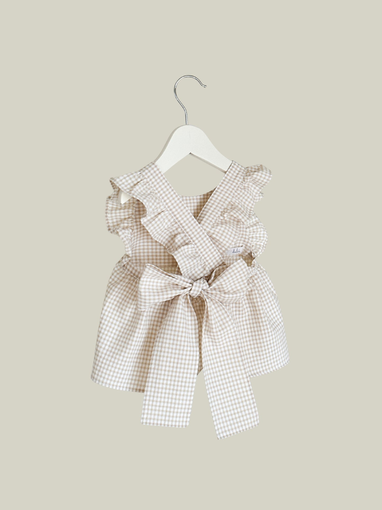 Ines bow top and culottes set in beige gingham
