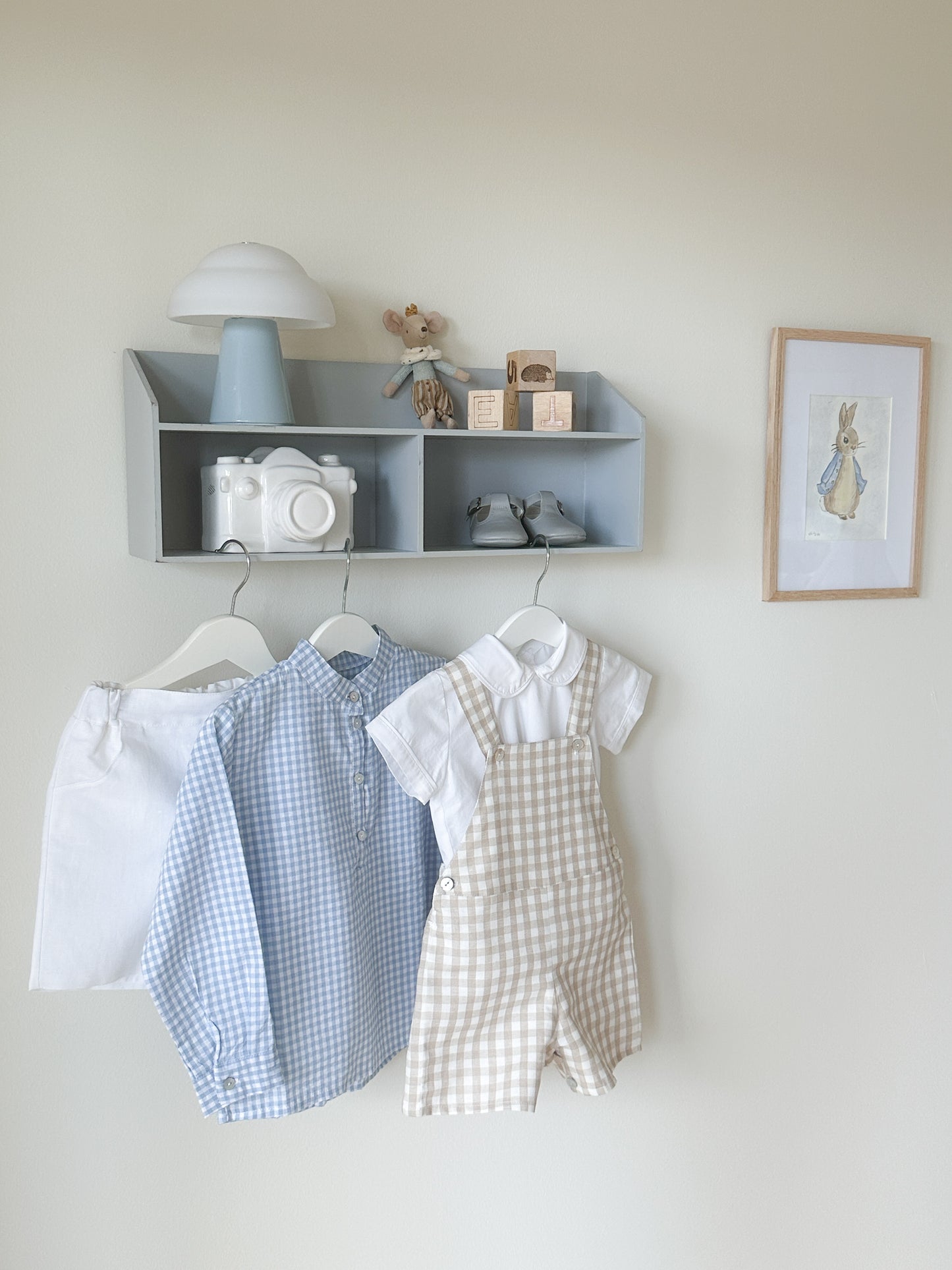 Raphael dungaree in beige gingham check