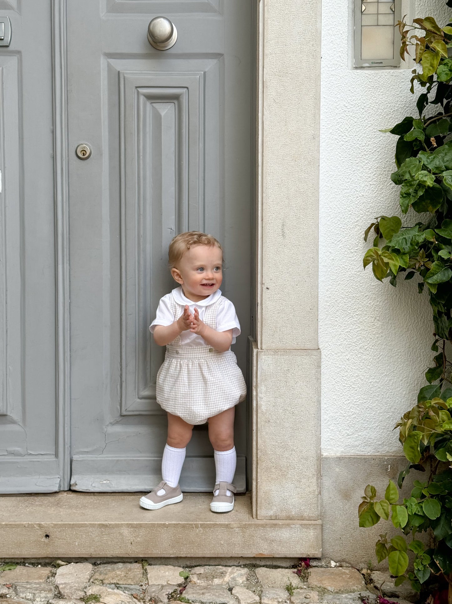 Manuel Dungaree in beige gingham check