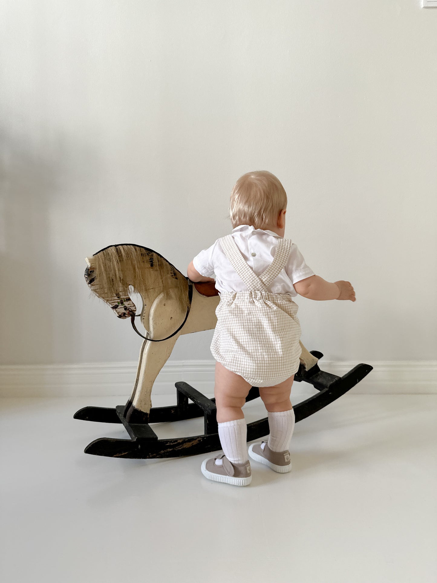 Manuel Dungaree in beige gingham check