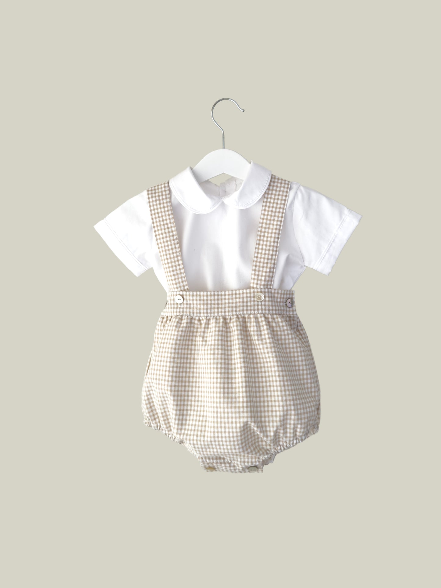 Manuel Dungaree in beige gingham check