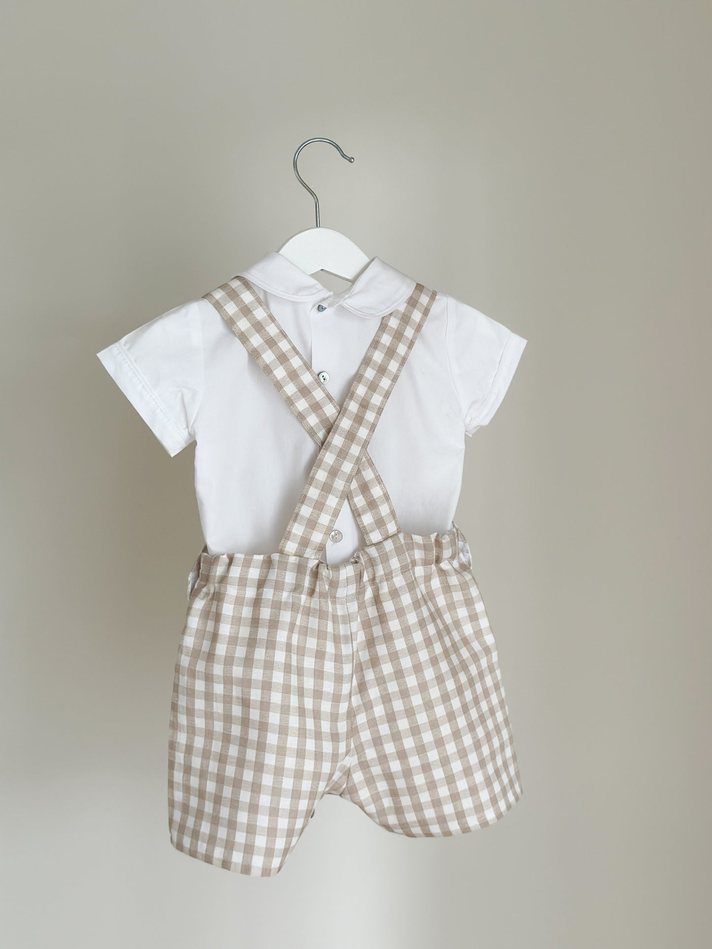 Raphael dungaree in beige gingham check