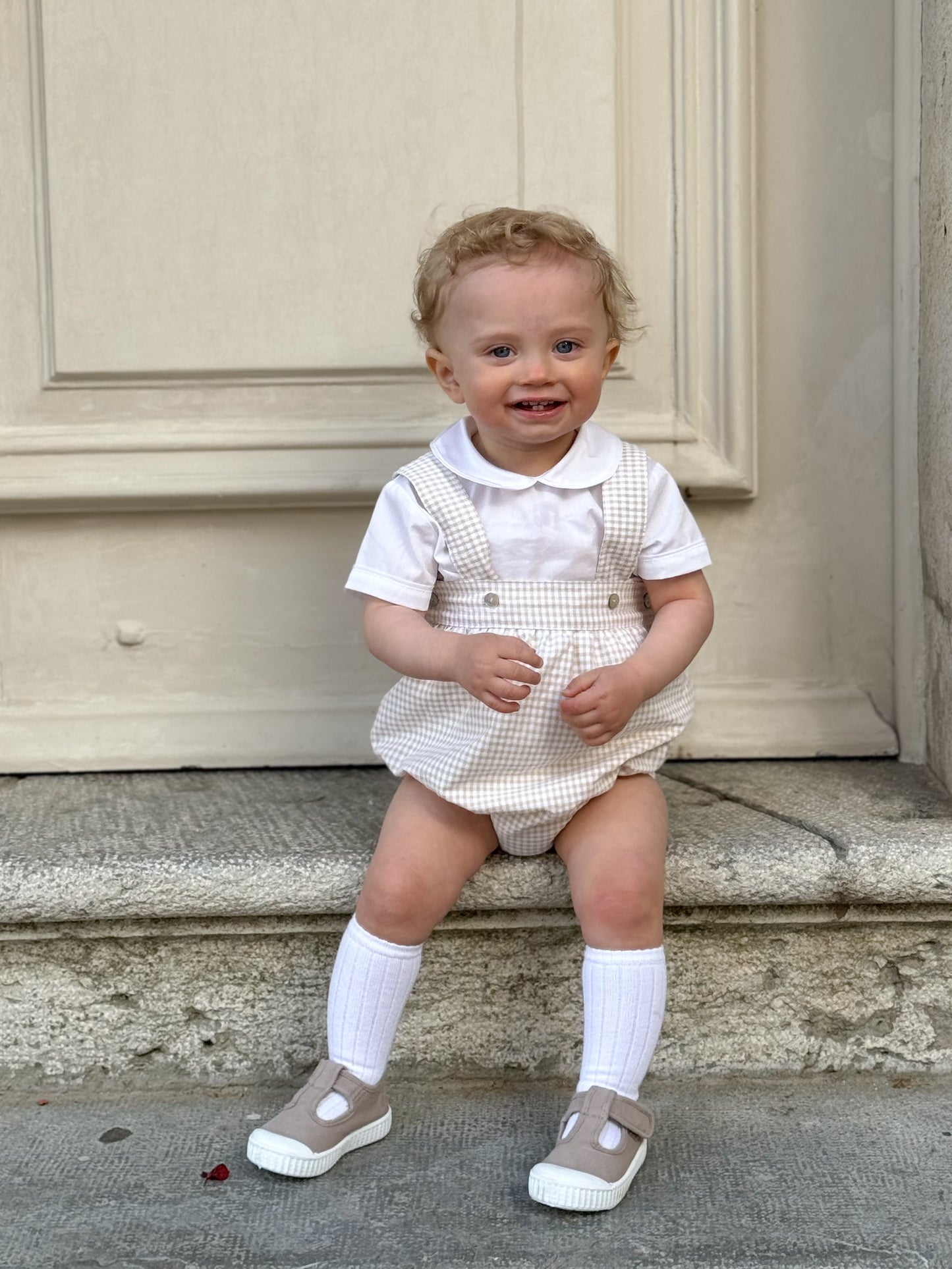 Manuel Dungaree in beige gingham check