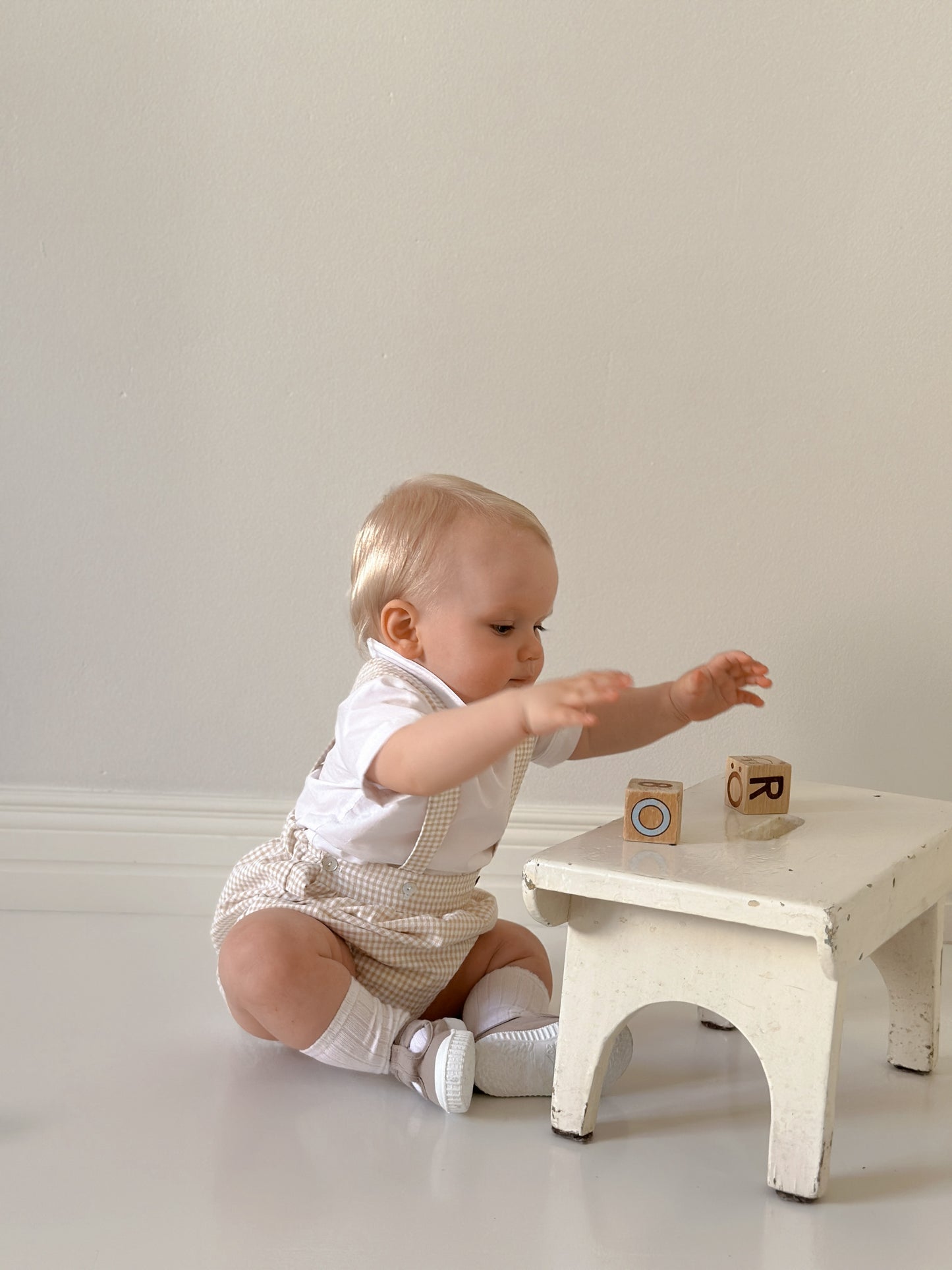 Manuel Dungaree in beige gingham check