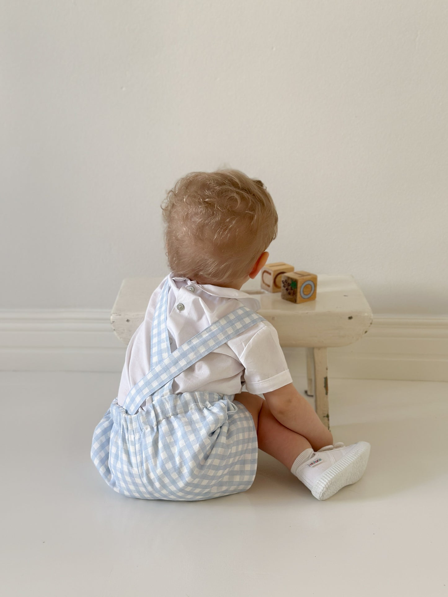 Nicolas Dungaree in baby blue gingham check