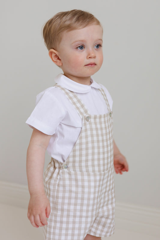 Raphael dungaree in beige gingham check